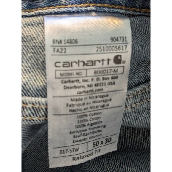 Carhartt Mens Sz 50X30 Medium Blue Cotton Tapered Leg‎ Jeans, B17STW - Picture 4 of 7